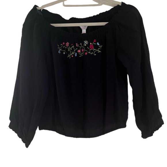 Women's NWT Candies 3/4 Sleeve Crop Off Shoulder Embroidered Peasant Blouse S - Picture 2 of 5